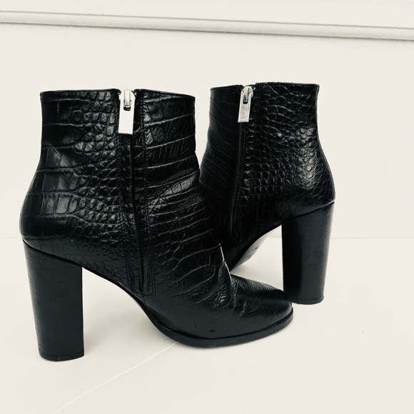 The Kooples ankle bootie WOMENS 5.5 black leather croc embossed georgette boot - Picture 6 of 14